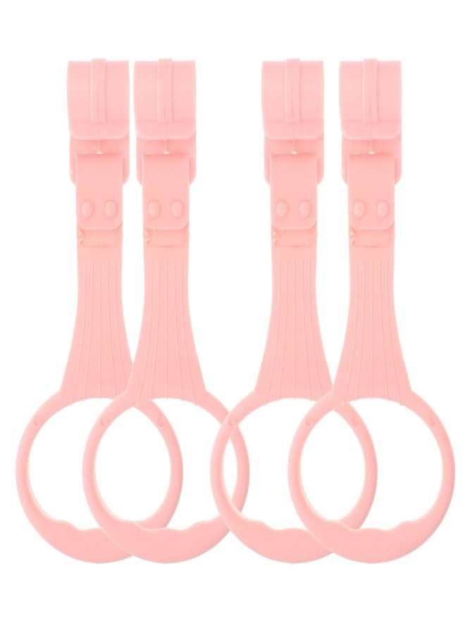 SAFIGLE 4pcs Pull up Rings Standing Walker Crib Tool Ring Playpen Crib Hook Help Stand Up Walking Training Tool for Newborn Pink Supplies - Image 1